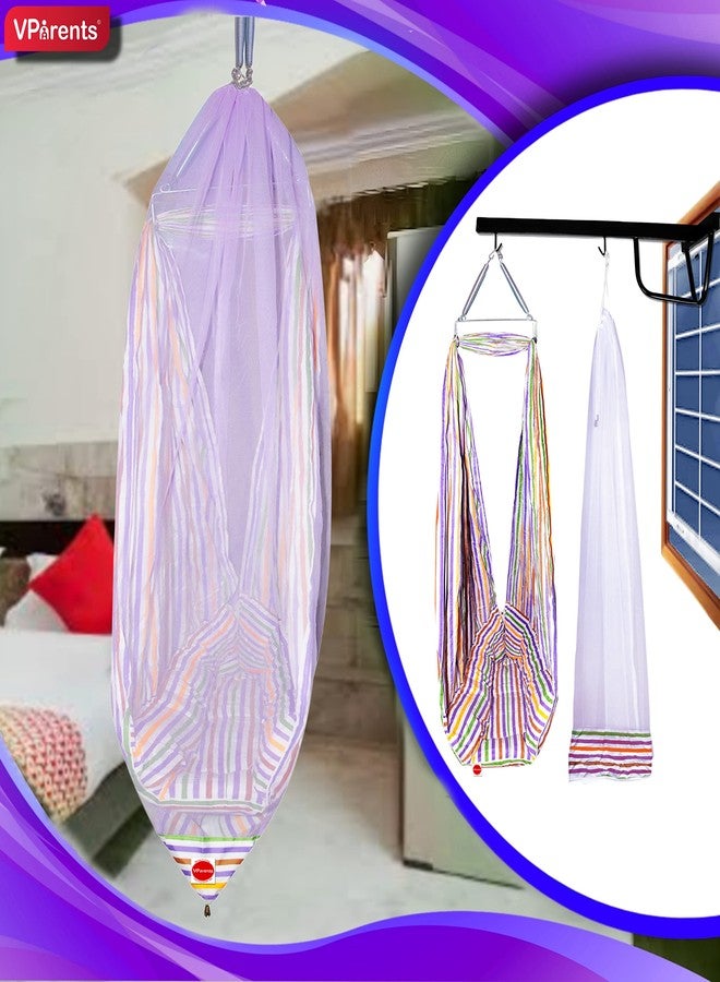 VParents Neonate Baby Swing Cradle with Mosquito Net and Spring(Purple) - Image 4